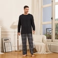 thumbnail image 2 of Vulcanodon Mens Pajama Sets, Soft Lounge Pajama for Men Long Sleeve Cozy Sleepwear with Pockets（BLACK/BLACK GREY PLAID, L）, 2 of 5
