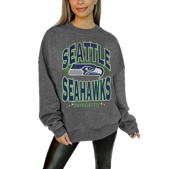 Women's Gameday Couture Charcoal Seattle Seahawks Oversized Long Weekend Premium Fleece Drop Shoulder Pullover