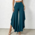 thumbnail image 2 of Tqcoqu Women's Solid High Waist Flowy Wide Leg Pants,Layered Split Hem Pants with Side Pockets,Loose Casual Palazzo Trousers for Summer,Green Women's S-XXXL, 2 of 6