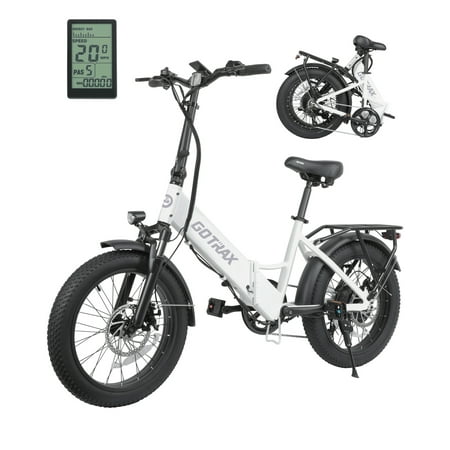 F2 Electric Bike for Adults, 500W/48V/20mph/20" x 3" Fat Tire Folding E-Bike with LCD Display and Adjustable Seat for Commute, Travel, White
