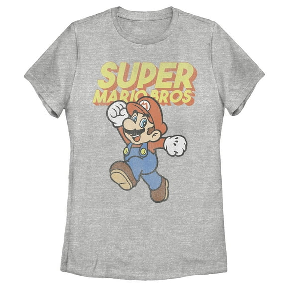 Women's Nintendo Mario Retro Jump  Graphic Tee Athletic Heather Large