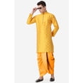 thumbnail image 6 of Royal Kurta Jacquard Silk Printed Mustard Kurta Mustard Dhoti Set for Men, 6 of 7