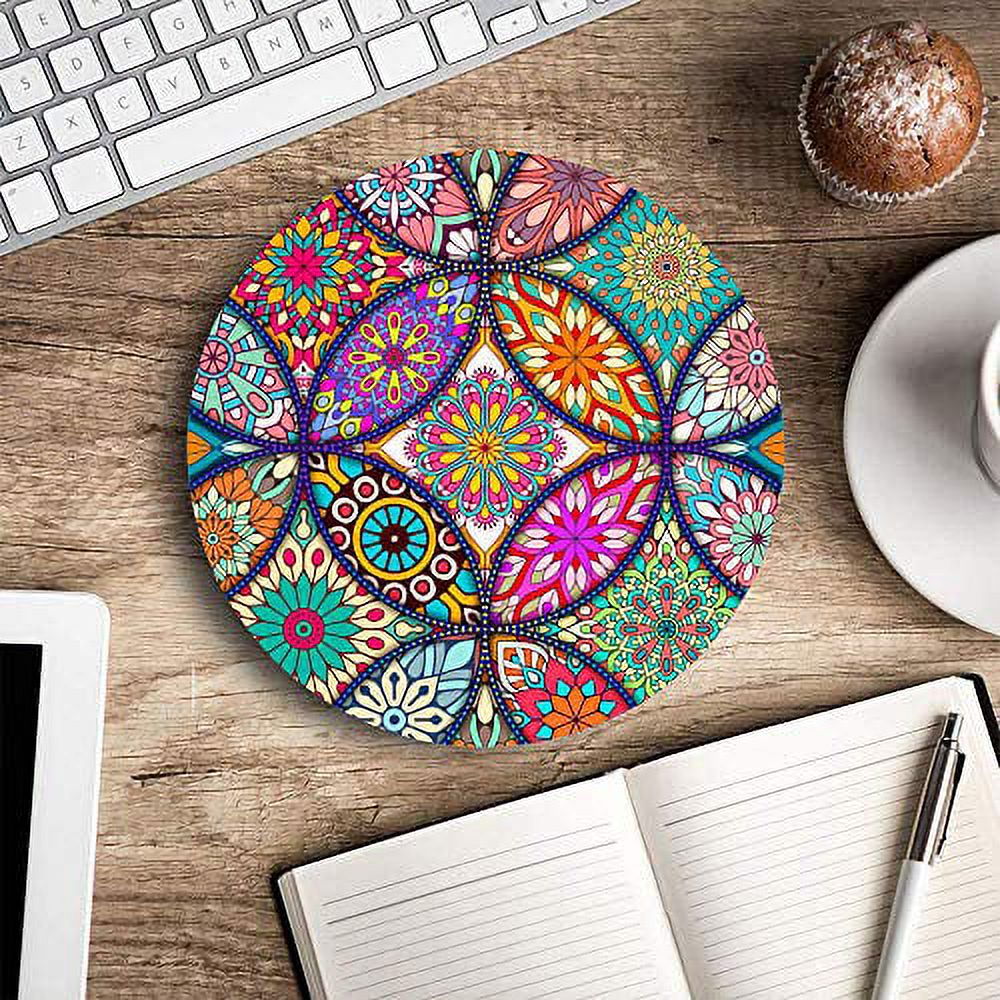 Floral Flower Mandala Round Mouse Pad,Beautiful Mouse Mat, Cute Mouse Pad with Design, Non-Slip Rubber Base Mousepad, Waterproof Office Mouse Pad, Small Size 7.9 x 0.12 Inch - image 3 of 6