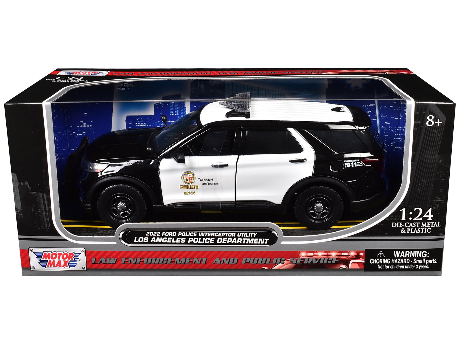 2022 Ford Police Interceptor Utility "LAPD" Black & White "Law Enforcement & Public Service" 1/24 Die Cast Model Car by Motormax