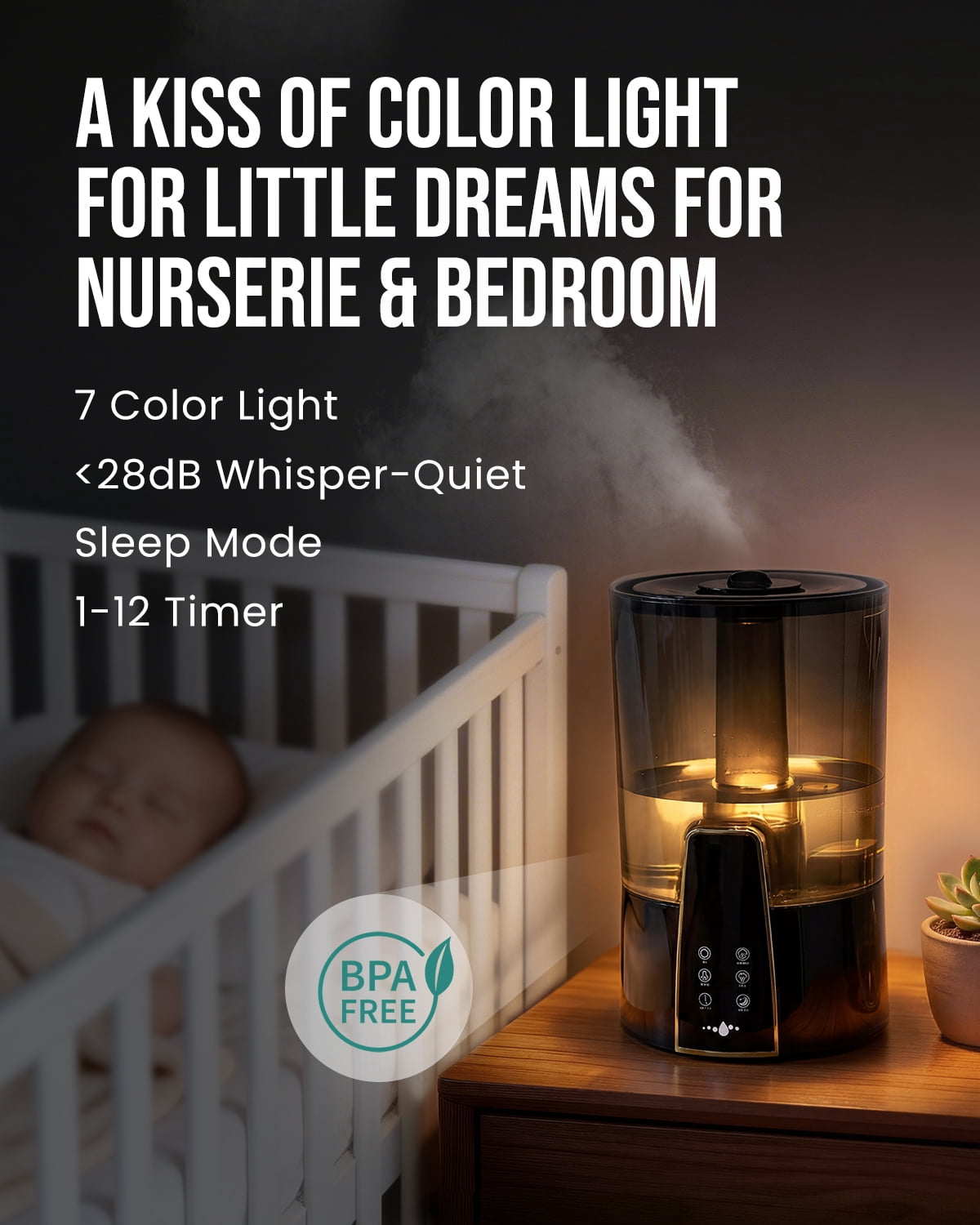 Humidifiers for Room Bedroom, 1.06Gal(4L) Dishwasher-Safe Tank, Top Fill & Easy to Clean, Night Light, Aroma Diffuser, Humidity Control, 12H Timer, Sleep Mode, 3 Level Mist, Home, Nursery, Black