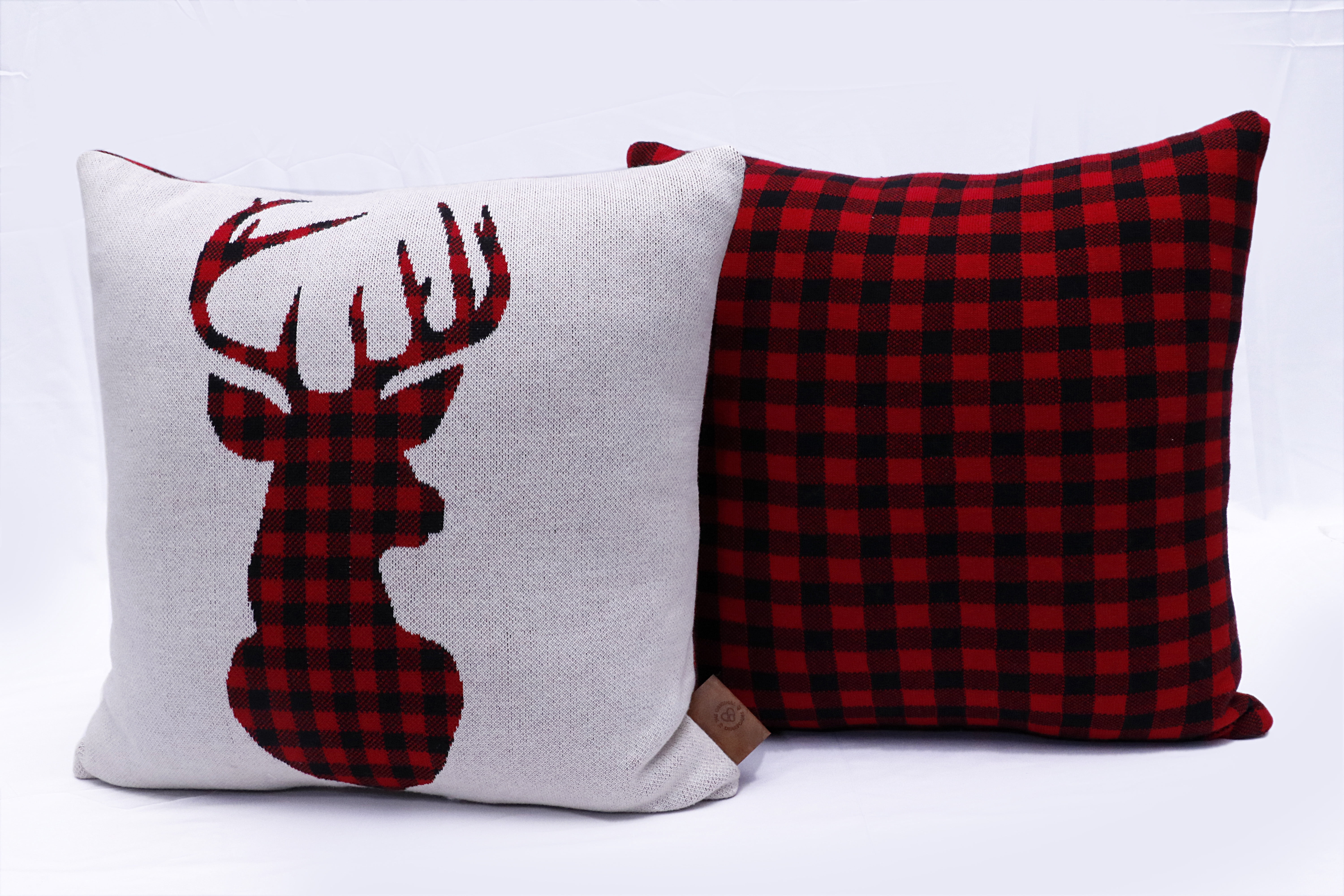 Dearfoams Knit Dear Plaid Pillow, 20'' x 20'', Red Plaid Deer