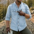 thumbnail image 2 of longantii Shirts for Men Casual Distressed Wash Denim Lapel Tshirts Classic Fit Long Sleeve Button Down Tees 2026 Summer Workwear Tops with Pockets Light Blue XXXL, 2 of 4