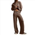 thumbnail image 2 of Conjuntos de Dos Piezas para Mujer, Sudadera de Larga con Cuello en V y Pantalones Anchos, Conjuntos de Chándal para Estar en Casa Marrón L, 2 of 8