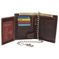 thumbnail image 2 of Men's Chain Biker Vintage Leather RFID Blocking European Style Bifold Trifold Wallet with ID Window, 2 of 16