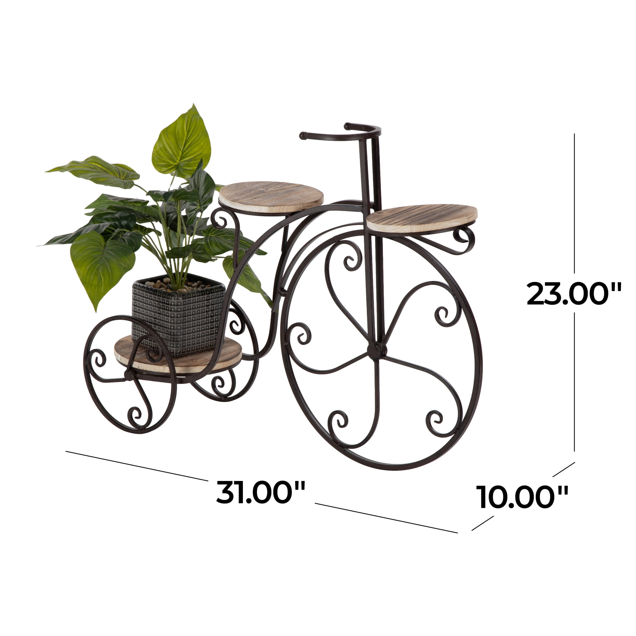DecMode 31" x 10" x 23" 2 Tier Brown Metal Bike Plantstand