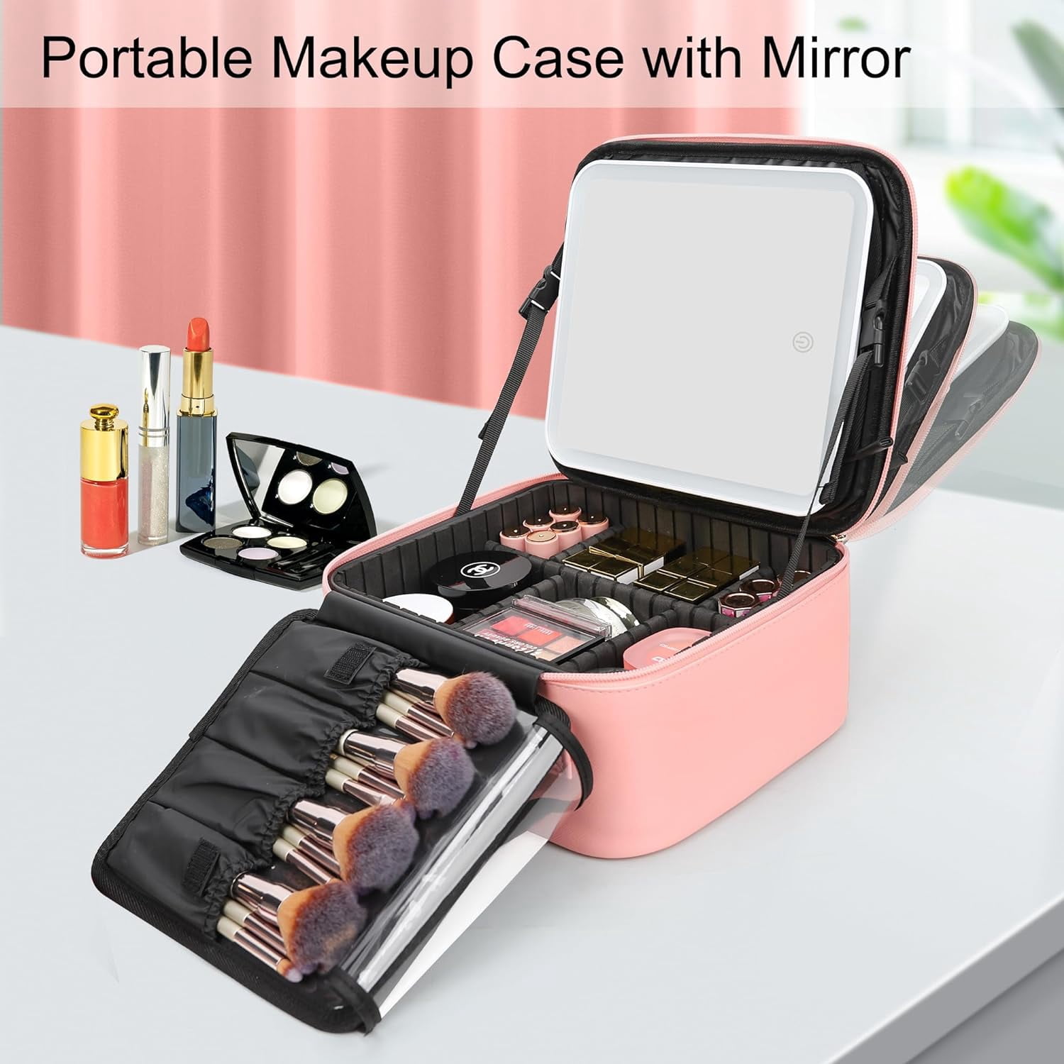habe travel makeup bag with mirror Relavel Black Small Case Light Up Relavelbag This stylish faux leather makeup bag is designed to keep all your cosmetics organized while on the go AMIRO Travel Makeup Bag with
