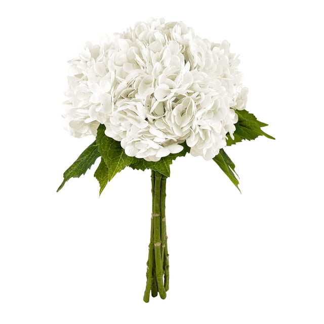 Flores artificiales de hortensia Yatim White Real Touch, 5 unidades