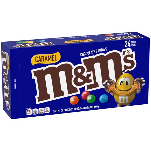 M&M'S Caramel Chocolate Candy, Made with Real Caramel and Milk Chocolates, 24 Count, 1.41 oz Candy Gifts