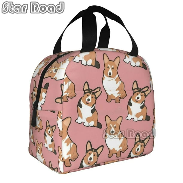 Kawaii cartoon Corgi Dog Lunch Bag Tote Bag Insulated Organizer Lunch Holder Bag for Work Workout Outdoors Picnic Beach Travel