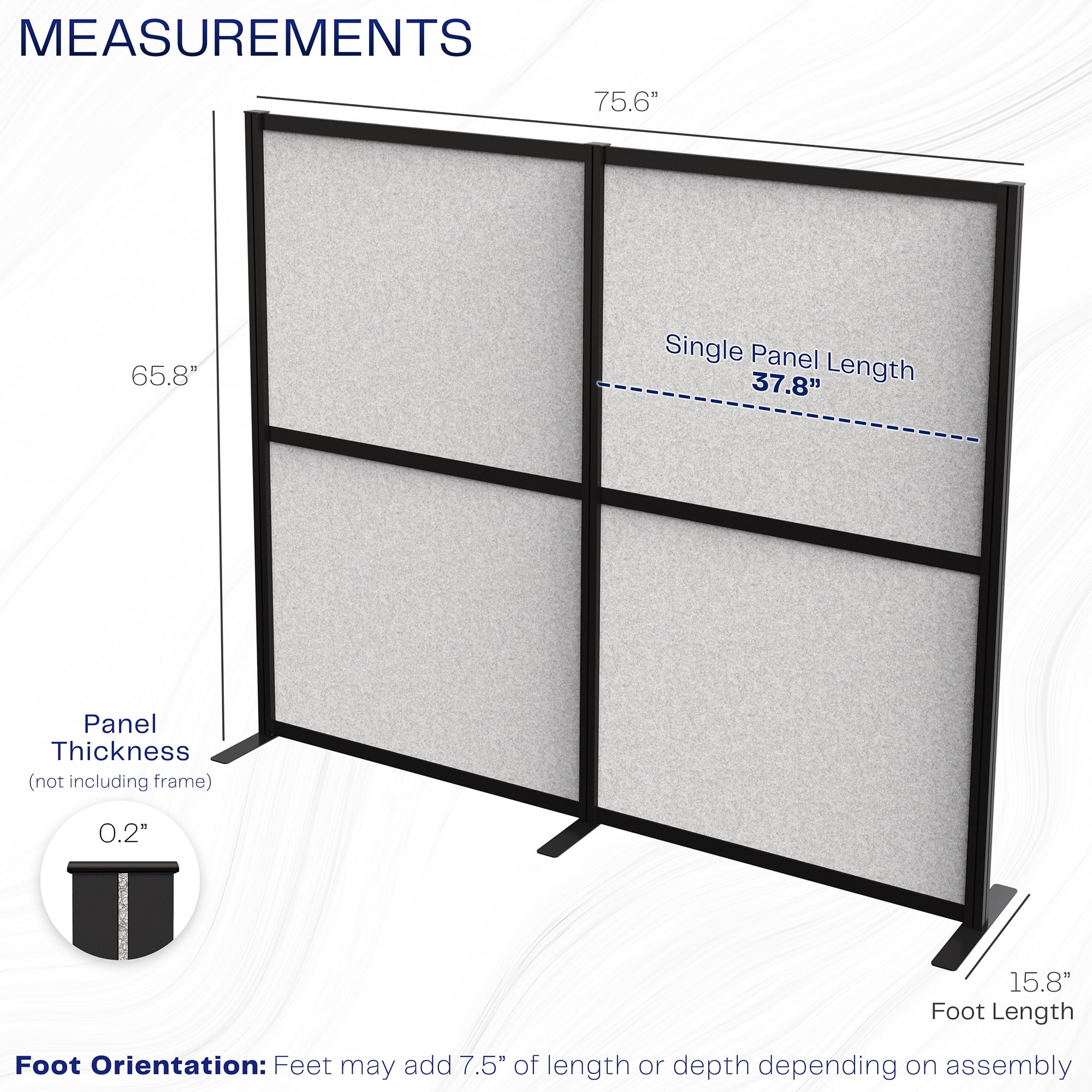 VIVO Modular Wall System, 2 PET Panels, Office Cubicle Dividers, Black Frame