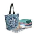 thumbnail image 2 of Open Top Canvas Tote Bag with Zipper Reusable Shopping Bag 13.5x15" Roomy Carryall Dark Teal Turtle Pattern, 2 of 9