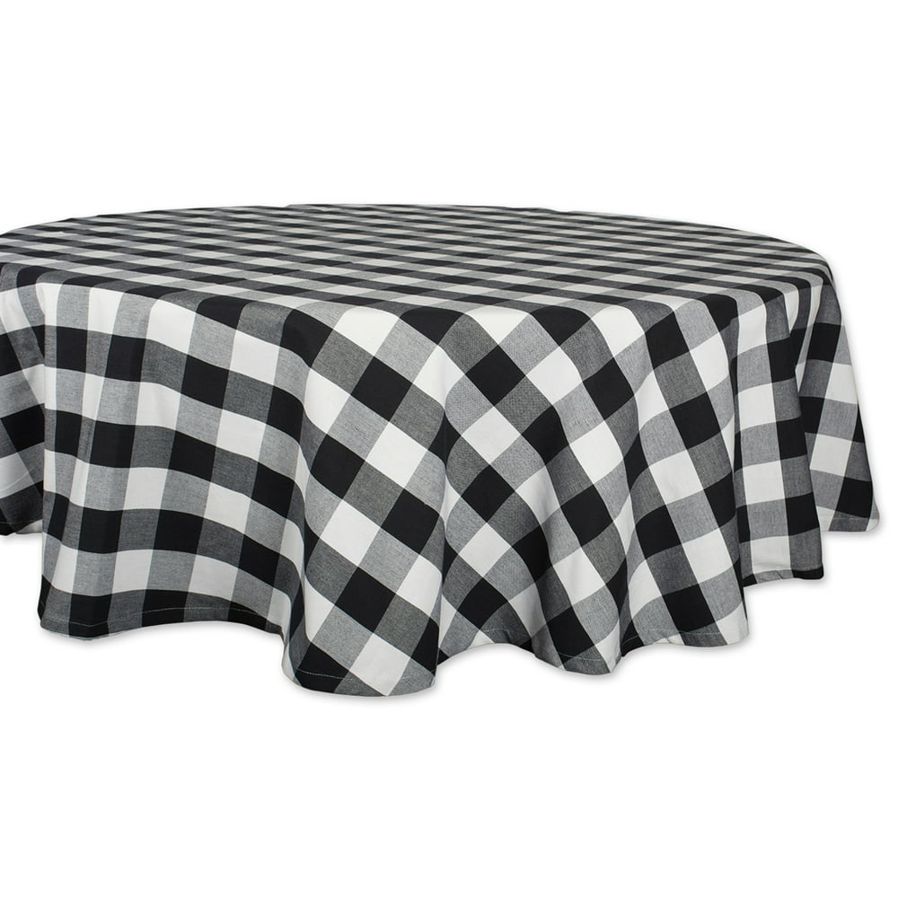 Black and White Buffalo Checkered Designed Round Tablecloth 70