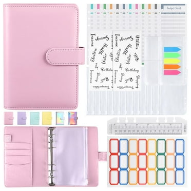 FGY Budget Binder, 6 Ring, with Zipper Cash Envelopes, Pink