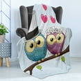 thumbnail image 4 of Wedding Soft Flannel Fleece Throw Blanket, Celebration 2 Cartoon Style Funny Owls Husband Wife Bride and Groom, Cozy Plush for Indoor and Outdoor Use, 70" x 90", Purple Blue Pink, by Ambesonne, 4 of 5