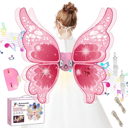 Electric Fairy Wings for Girls Toys 3 4 5 6 7 Year Old, Light Up Moving Butterfly Wings with Lights and Music, Toys for Girls 3-6 Years