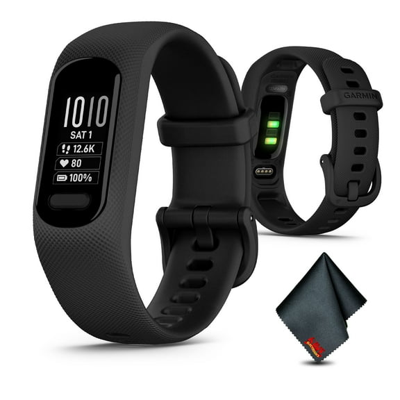 Garmin vívosmart 5, Fitness Tracker, Long-Lasting Battery, Simple Design, Black Large Bundle With Microfiber Cleaning Cloth