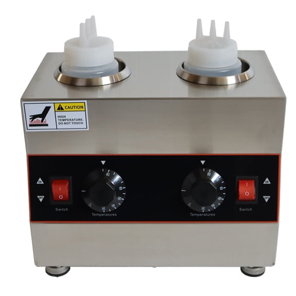 2 Grids Electric Sauce warmer Jam Heat Preservation Machine with 2 Squeeze Sauce Bottle 110V
