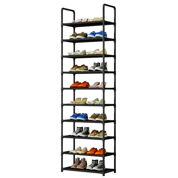 Seamika 10 Tier Shoe Rack Organizer,Stackable Shoe Storage,Sturdy Metal Shoes Tower Space Saving for Closet Entryway Bedroom, Black