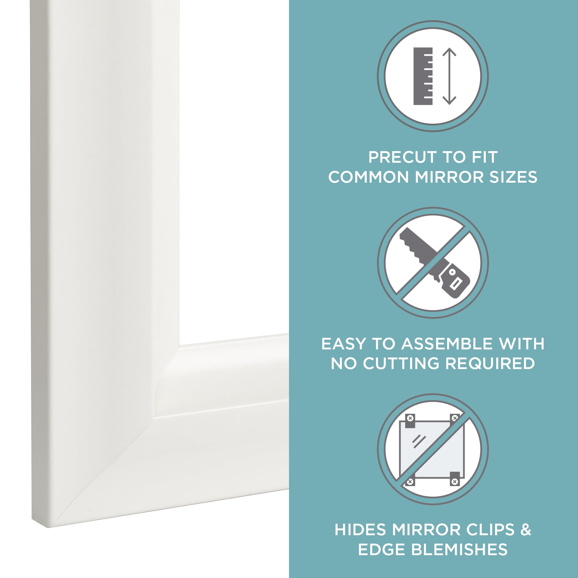 Zenna Home Decorative Mirror Framing Kit, with Beveled Edges, 36 x 36 in., White