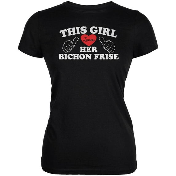 Valentines This Girl Loves Her Bichon Frise Black Juniors Soft T-Shirt - 2X-Large