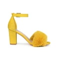 thumbnail image 3 of BLISSFUL STEP Women's Faux Fur Ankle Strap Block Heel Open Toe Sandals Yellow 11, 3 of 7