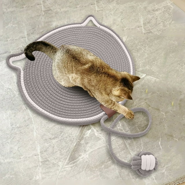 Xihbxyly Rascador Tejido para Mascotas, Juguete Interactivo con Resorte, Cuerda de Sisal, Protector de Muebles, Juego de Interior para Gatos, Divertido Tapete para Garras, 40 X 40 X 2 Cm