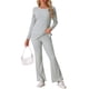 thumbnail image 2 of Conjunto de lounge de punto acanalado para mujer INSPIRE CHIC, con top de mangas largas y pantalones, conjunto de pijama de dos piezas a juego en gris, 2 of 6
