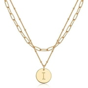 HTCM Gold Initial Pendant Necklace, 14K Gold Filled Disc Double Side Engraved 16.5\\