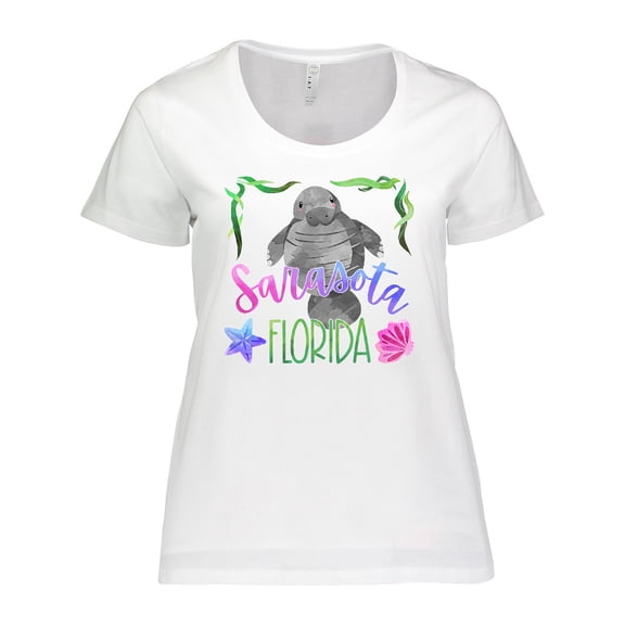 Inktastic Sarasota Florida Cute Swimming Manatee Women's Plus Size T-Shirt