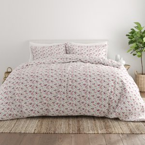 Noble Linens Pink Blossoms Print Duvet Set, Full/Queen