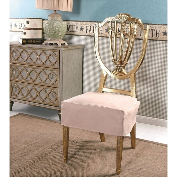OctoRose Classic 2-Piece Solid Print Microsuede Dining Chair Slipcovers, Beige