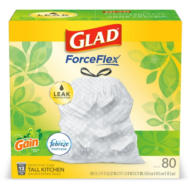 Glad Tall Kitchen Trash Bags 13 Gallon 80 Forceflex Gain Glad Tall Kitchen Trash Bags 13 Gallon
