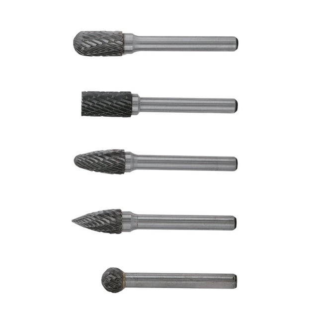 5 Pcs Tungsten Steel Grinding Burr 6mm Shank 10mm Head Rotaries Cutter Bits Kits