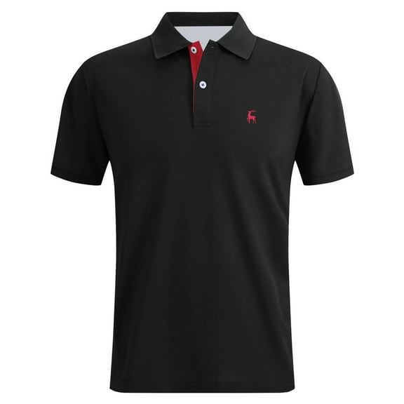 HOWPAY Mens Polo Shirts Short Sleeve Solid Color Casual Collared Basic Tees Stretch Lightweight Classic Button Workout Summer Polo T-Shirts Black L