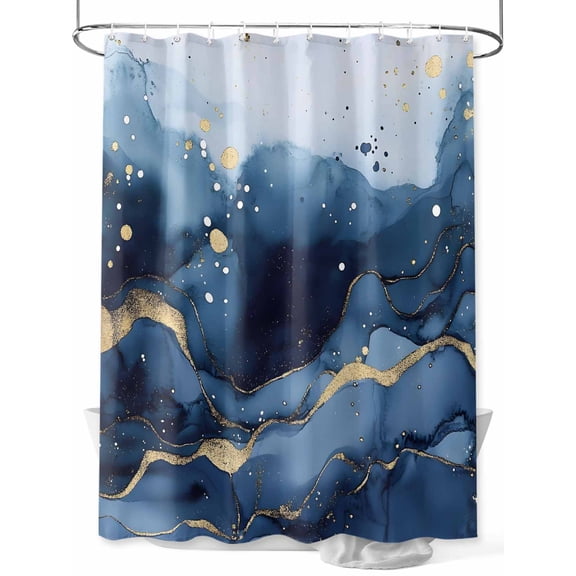 Abstract Art Shower Curtain, Blue Grey Gradient Marble Texture Waterproof Shower Curtain Set with 12 Hooks Lightweight Washable Fabric Shower Curtains for Bathroom 36x72 Inches