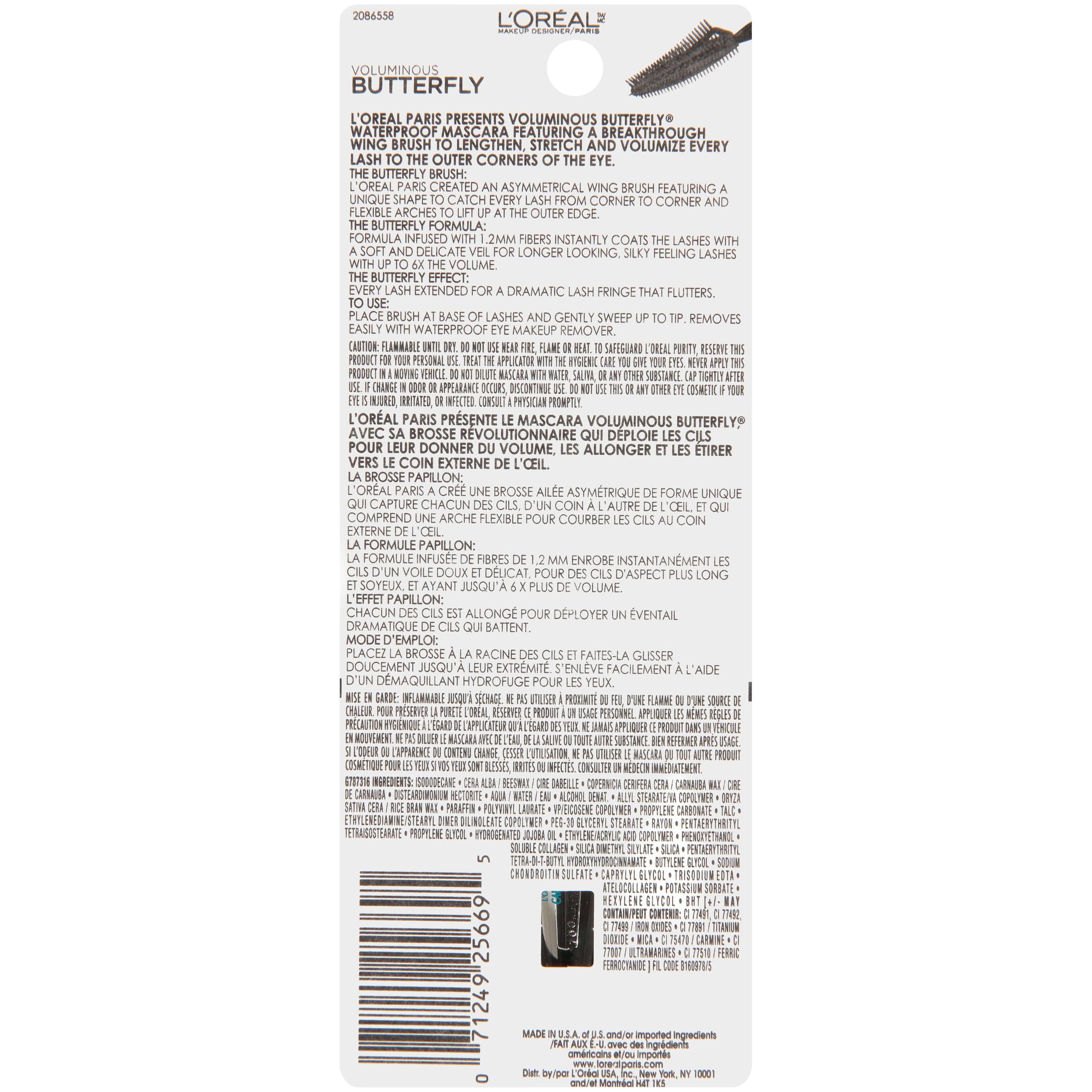 (2 pack) L'Oreal Paris Voluminous Butterfly Waterproof Mascara, 871 Blackest Black