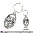 thumbnail image 2 of Saber Tooth Cat Skull Keychain, A202KC, 2 Inches, Ice Age, Tiger, Prehistoric, Fossil, Nature, Gift, Metal, Engraved, Key Fob, Key Ring, Keys, Zipper Pull, Luggage Tag, Pewter, Made in USA, 2 of 6