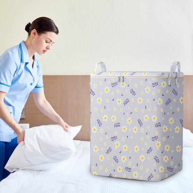 Bolsa de mano de almacenamiento de gran capacidad que ahorra espacio | Organizador de ropa de tela no tejida con cremallera y asas reforzadas | Armario plegable para ropa, edredones, mantas | Azul –