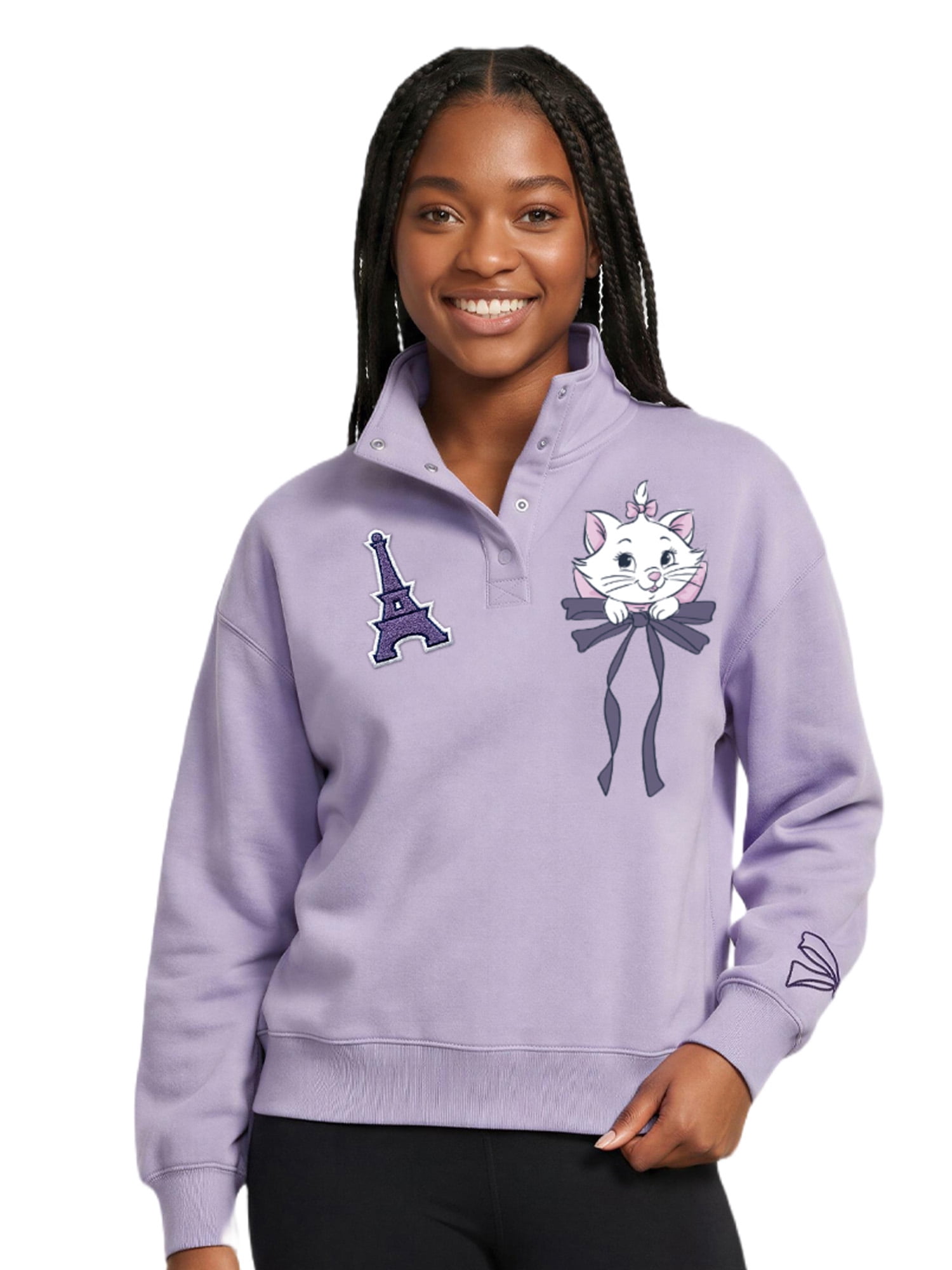 Marie The Aristocats Womens Quarter Snap Pullover, Sizes XS-3XL