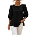 thumbnail image 4 of Neewe Womens Tops 3/4 Sleeve Shirts Plain Round Neck Loose Casual Ruffle Hem Blouses Trendy 2026, 4 of 8
