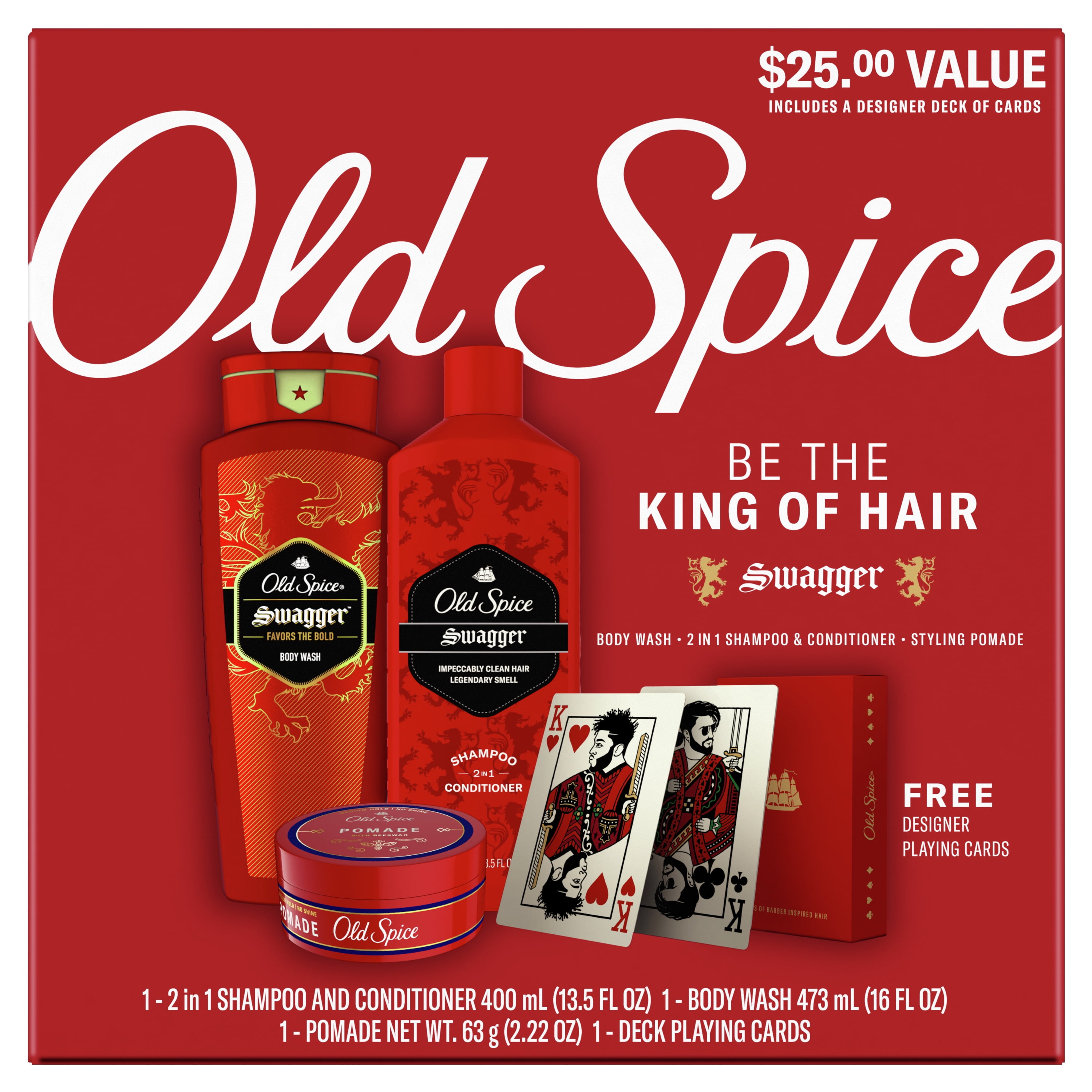 25 VALUE) Old Spice Hair Style Swagger Holiday Pack With 2 in 1 Shampoo and Conditioner, Body Wash, Hair Pomade and one deck of playing cards - 25 VALUE) Old Spice Hair Style Swagger Holiday Pack With 2 in 1 Shampoo and Conditioner, Body Wash, Hair Pomade and one deck of playing cards -