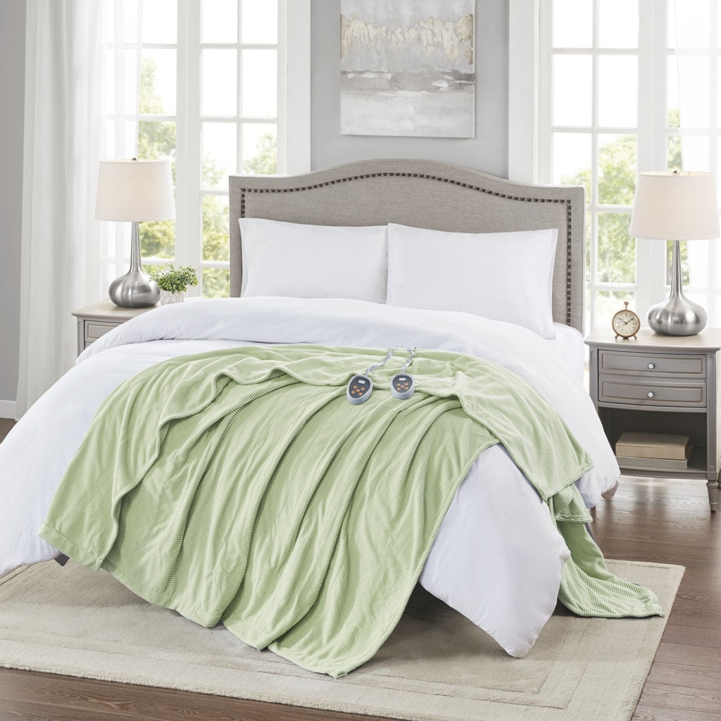 Beautyrest Electric Micro Fleece Heated Solid Blanket, King, Green
