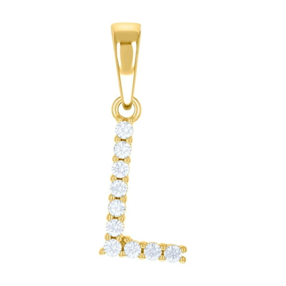 925 Sterling Silver Yellow-tone Unisex Cubic Zirconia Letter Name Personalized Monogram Initial L Alphabet Charm Pendant