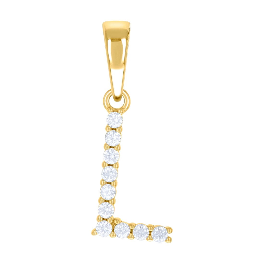 925 Sterling Silver Yellow-tone Unisex Cubic Zirconia Letter Name Personalized Monogram Initial L Alphabet Charm Pendant