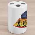 thumbnail image 1 of 70s Party Ceramic Toothbrush Holder, Vinyl Record Cover with Disco Party Illustration Dancers Music Art Print, Decorative Versatile Countertop for Bathroom, 4.5" X 2.7", Orange Yellow White, 1 of 4